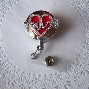 Heart ID Holder - Heart beat ID Holder - Heart EKG badge holder - nurse badge holder - doctor badge holder - repurposed jewelry