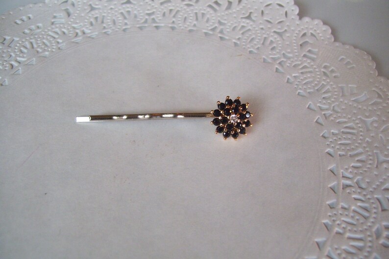 repurposed jewelry Black Onyx hair pin Black rhinestone hair pin jeweled hair pin hair accessories rhinestone hair pin