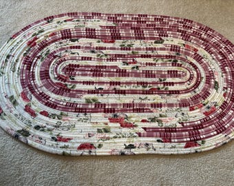 Jelly Roll Rug - handmade Jelly Roll Rug - burgundy and white rug - home decor - gift