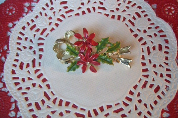 Poinsettia Brooch - Vintage Christmas brooch - Ch… - image 3
