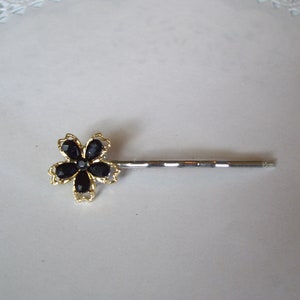 Flower hair pin - black flower hair pin - repurposed jewelry - jeweled hair pin - hair accessories