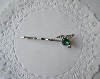 Hummingbird hair pin - repurposed jewelry - jeweled hair pin - rhinestone hair pin - hair jewelry - friend gift - birthday gift