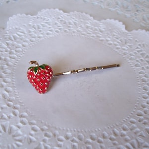 Strawberry hair pin - repurposed jewelry - hair accessories - hair jewelry - jeweled hair pin - birthday gift - friend gift