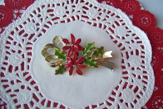 Poinsettia Brooch - Vintage Christmas brooch - Ch… - image 5