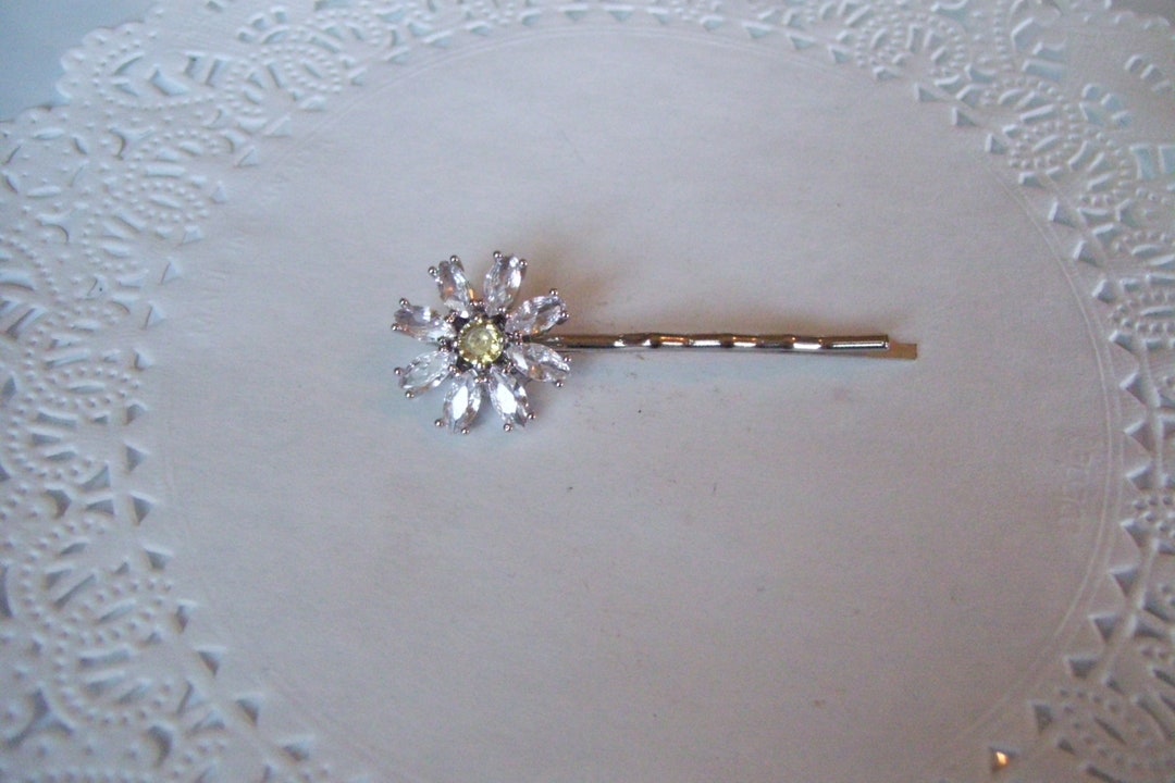 Flower Hair Pin Daisy Hair Pin Rhinestone Hair Pin Jeweled Hair Pin Repurposed Jewelry Etsy