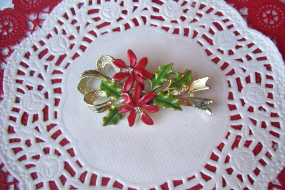 Poinsettia Brooch - Vintage Christmas brooch - Ch… - image 2