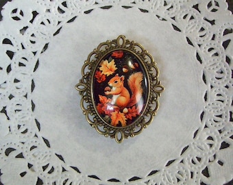 Squirrel magnet - repurposed jewelry - Fall magnet - Autumn magnet - squirrel decor - kitchen decor - friend magnet - birthday gift