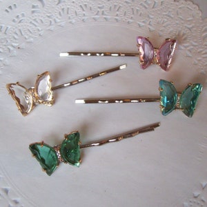 Butterfly hair pin - Repurposed jewelry - Blue butterfly hair pin - Pink butterfly hair pin - Green butterfly hair pin - butterfly jewelry