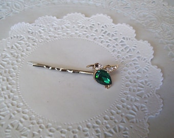 Hummingbird hair pin - jeweled hair pin - repurposed jewelry - rhinestone hair pin - friend gift