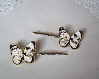 Skull hair pin - butterfly skull hair pin - butterfly hair pin - goth hair pin - repurposed jewelry - hair accessories