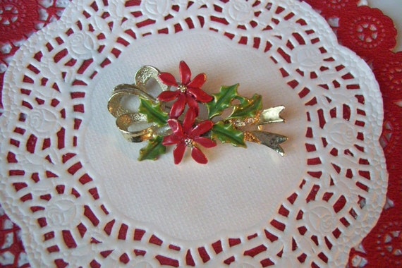 Poinsettia Brooch - Vintage Christmas brooch - Ch… - image 6