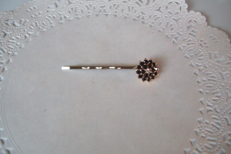 repurposed jewelry Black Onyx hair pin Black rhinestone hair pin jeweled hair pin hair accessories rhinestone hair pin