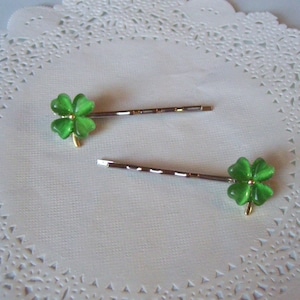 Shamrock hair pin - four leaf clover hair pin - repurposed jewelry - St Patrick hair pin - hair accessories