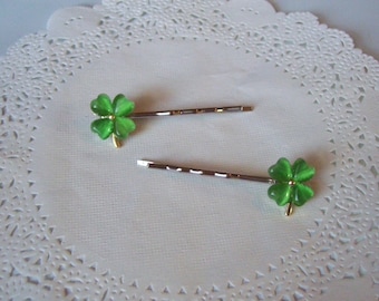 Shamrock hair pin - four leaf clover hair pin - repurposed jewelry - St Patrick hair pin - hair accessories