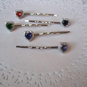Red rhinestone heart hair pin - sapphire heart hair pin - emerald heart hair pin - aurora borealis heart hair pin - onyx heart hair pin