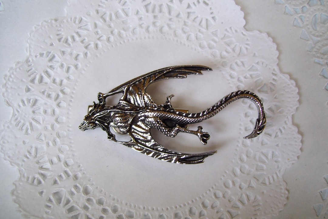 Dragon Hair Clip - Repurposed Jewelry - Dragon Hair Accessories - Silver Dragon - Friend Gift - Birthday Gift - Hair Jewelry - Cosplay - Etsy