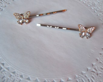 Butterfly hair pin - repurposed jewelry - rhinestone hair pin - jeweled hair pin - rhinestone butterfly hair pin - butterfly jewelry