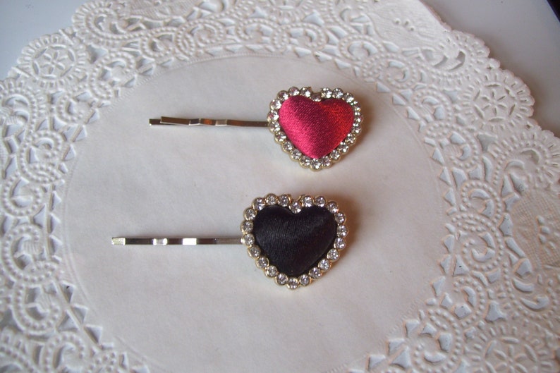 Valentine hair pin hair accessories Heart Hair Pin Red Heart hair pin Rhinestone hair pin Black Heart hair pin repurposed jewelry