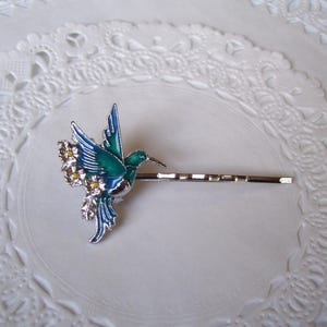 Hummingbird hair pin - bird hair pin - repurposed jewelry - friend gift - birthday gift - hair accessories - hair jewelry