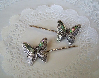 Barrette Mother-of-Pearl Abalone Butterfly MOTHER OF PEARL, ABALONE INLAY BUTTERFLY SEASHELL BARRETTE  main image 4