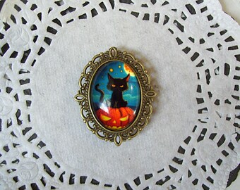 Imán de Halloween - joyería reciclada - imán de gato negro - imán de calabaza - decoración de Halloween - regalo para amigos