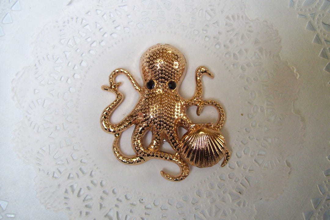 Octopus Magnet - Repurposed Jewelry - Seashell Magnet - Beach Magnet ...