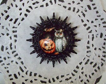 Imán de búho - Imán de Halloween - Joyería reciclada - Imán de calabaza - Decoración de Halloween