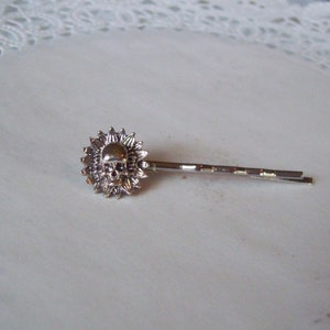 Skull hair pin - repurposed jewelry - flower hair pin - skull flower hair pin - goth hair pin - hair accessories