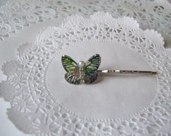 Butterfly hair pin - repurposed jewelry - jeweled hair pin - rhinestone hair pin - hair accessories - friend gift