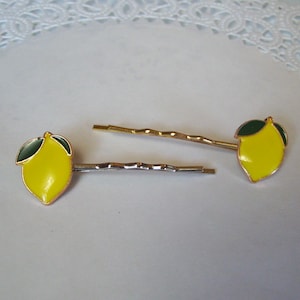 Lemon hair pin - repurposed jewelry - fruit hair pin - yellow lemon hair pin - hair accessories