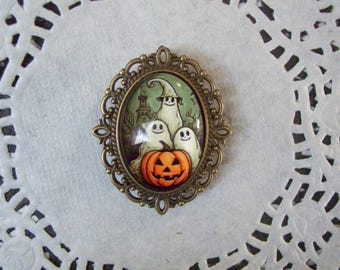 Ghost magnet - repurposed jewelry - Jack-o-lantern magnet - Halloween magnet - Halloween decor - friend gift