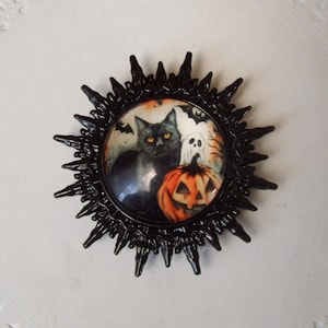 Black cat magnet - Halloween magnet - Jack-o-lantern magnet - Halloween decor - repurposed jewelry - ghost magnet - Halloween gift