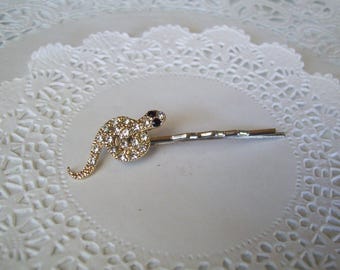 Snake hair pin - jeweled snake hair pin - repurposed jewelry - rhinestone hair pin - hair accessories - snake jewelry