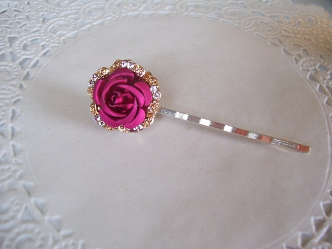 Pink Rose Hair Pin Rose Hair Pin Flower Hair Pin Etsy