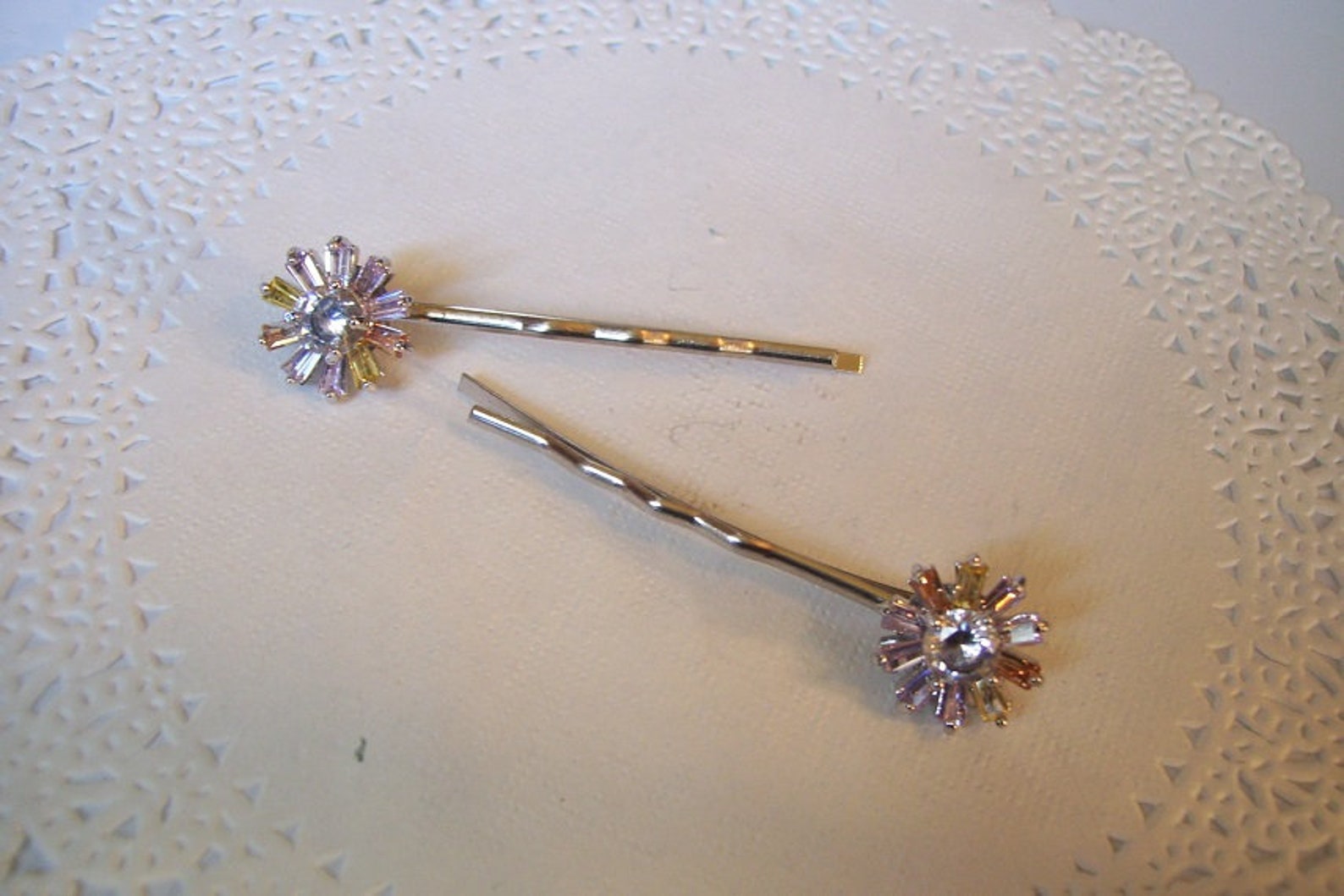 Rhinestone Hair Pin 397 Glass Hair Pin Flower Hair Pin Etsy