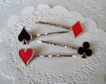 Casino hair pin - repurposed jewelry - spade hair pin - club hair pin - heart hair pin - diamond hair pin - playing card hair pin