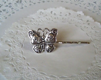 Butterfly hair pin - skull hair pin - butterfly skull hair pin - repurposed jewelry - goth hair pin - hair accessories - hair jewelry