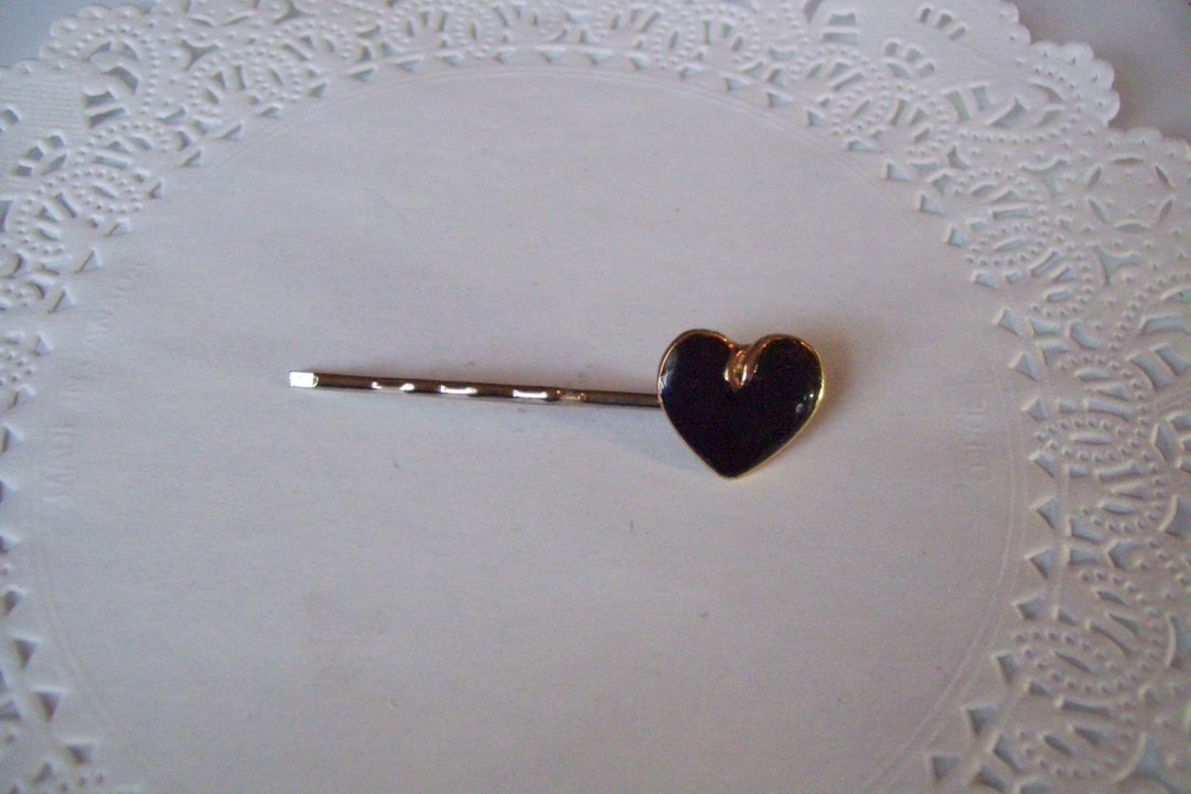 Heart Hair Pin Black Heart Hair Pin Repurposed Jewelry Hair Accessories