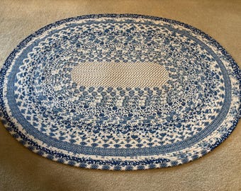 Handmade Jelly roll rug - Indigo and Cobalt blue floral rug - home decor - wedding gift