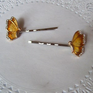 Butterfly hair pin - Repurposed jewelry - Yellow butterfly hair pin - butterfly jewelry - hair accessories - jeweled hair pin