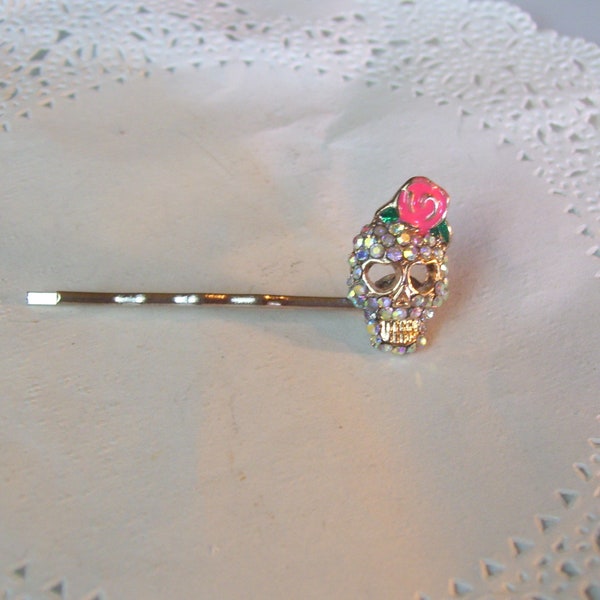 Skull hair pin - Rhinestone hair pin - jeweled hair pin - skull jewelry - women's accessories - hair accessories - birthday gift