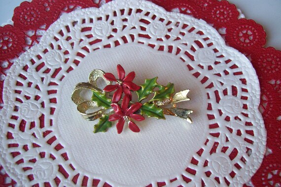 Poinsettia Brooch - Vintage Christmas brooch - Ch… - image 1