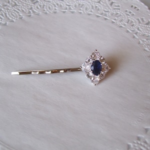 Sapphire hair pin - jeweled hair pin - repurposed jewelry - hair accessories - rhinestone hair pin