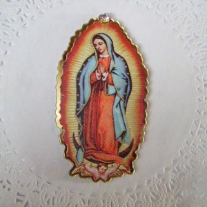 Our Lady of Guadelupe magnet - repurposed jewelry - Virgin Mary magnet - religious magnet - religious gift - religious decor