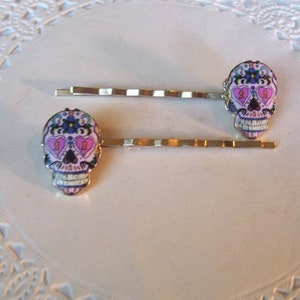 Skull Hair pin - Sugar Skull Hair pin - Skull jewelry - Day of the Dead - repurposed jewelry - jeweled hair pin - hair accessories