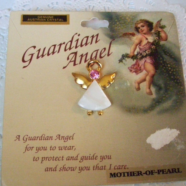 Angel pin - mother of pearl angel pin - Austrian crystal angel pin - angel jewelry - guardian angel pin