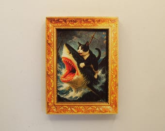 Imán divertido de gato - imán de gato tiburón - regalo para amigos - decoración del hogar - imán de gatito esmoquin