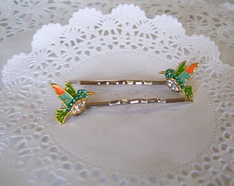 Hummingbird hair pin - repurposed jewelry - bird hair pin - jeweled hair pin - rhinestone hair pin - friend gift - hair accessories