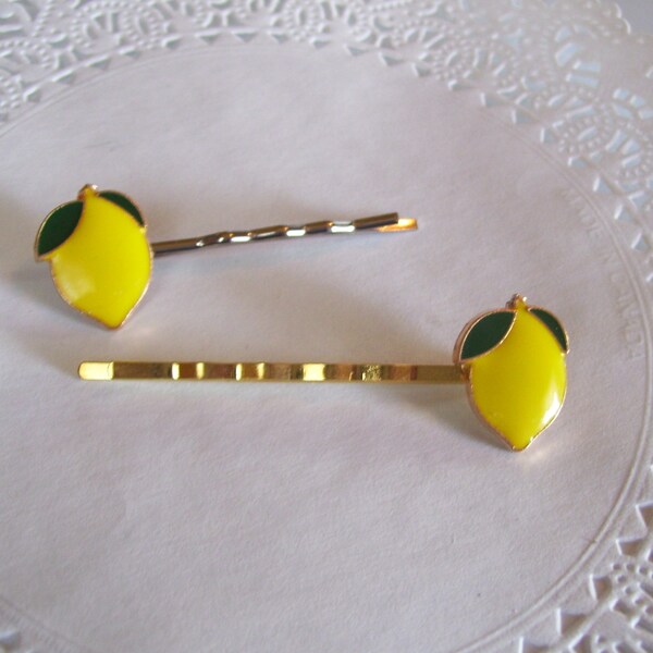 Lemon hair pin - repurposed jewelry - fruit hair pin - yellow lemon hair pin - hair accessories