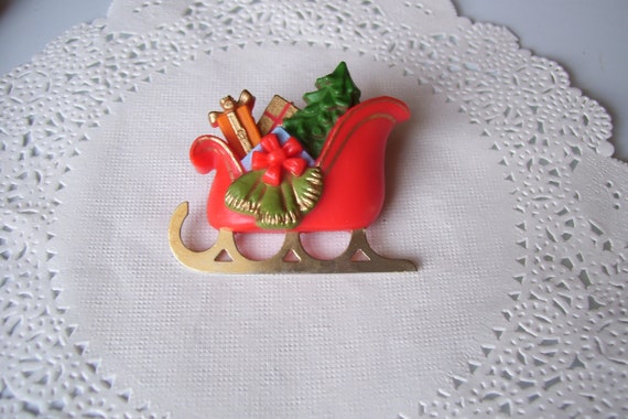 Red Christmas Sleigh with Tree and Gifts Earrings Red Christmas Sleigh with Tree and Gifts Earrings